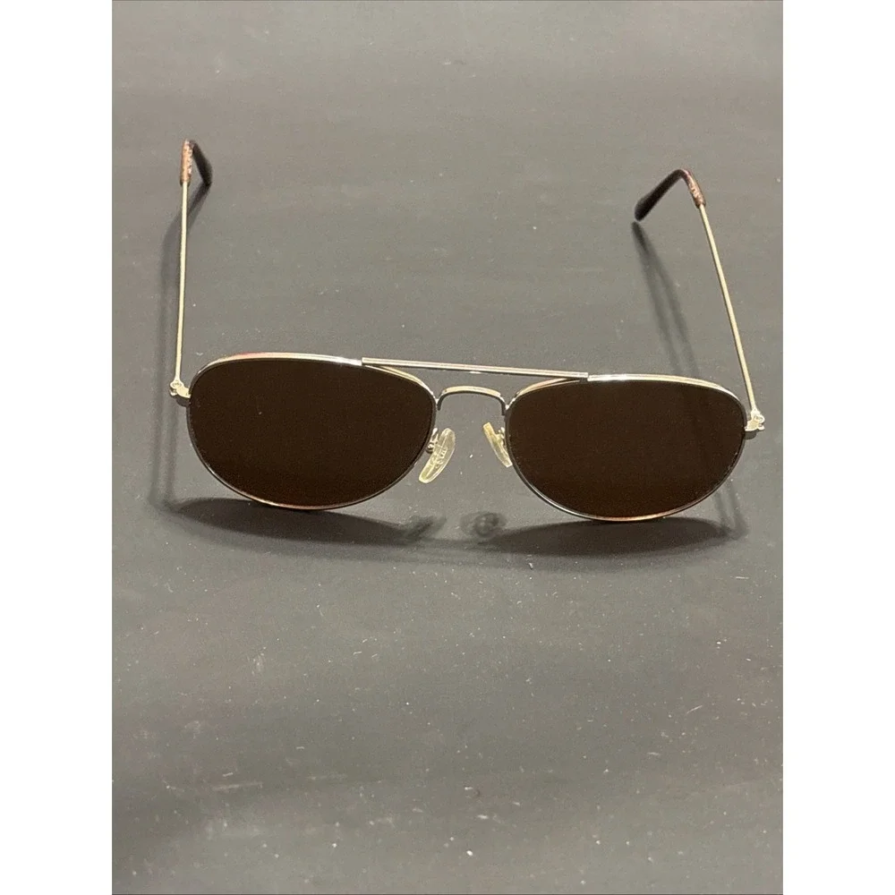 Rectangular Aviator Sunglasses Silver Metal Frame Brown Tinted Lens